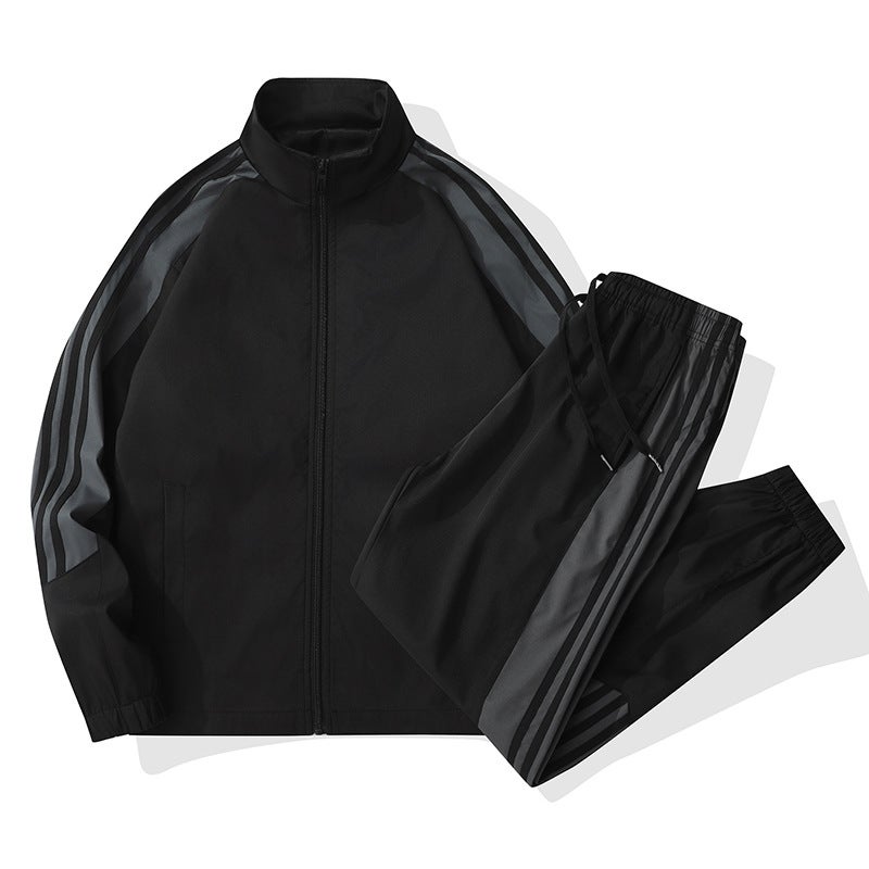 Cross-border Men and Women Couples Casual suit with Vertical Collar Spring and Autumn Jacket Pants All-match Cardigan Sportswear suit Black  - Image 1