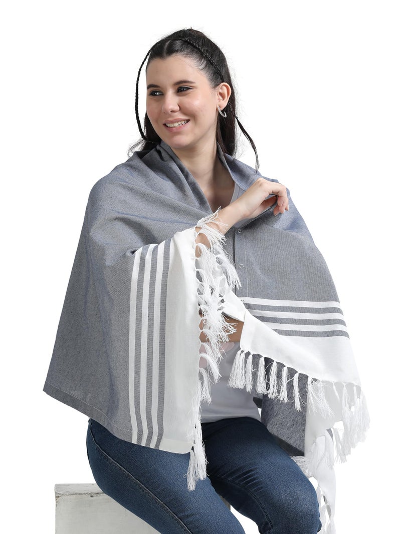 Kowsi Women Cotton Casual Style Soft Mother's Nursing & Feeding Shawl Feeding Cloak (Navy Blue) - Image 2