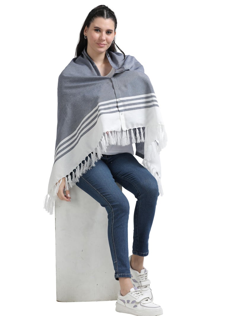 Kowsi Women Cotton Casual Style Soft Mother's Nursing & Feeding Shawl Feeding Cloak (Navy Blue) - Image 5