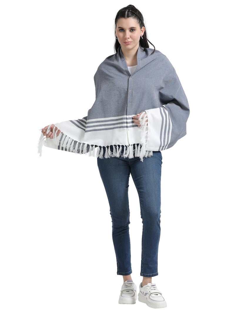 Kowsi Women Cotton Casual Style Soft Mother's Nursing & Feeding Shawl Feeding Cloak (Navy Blue) - Image 1