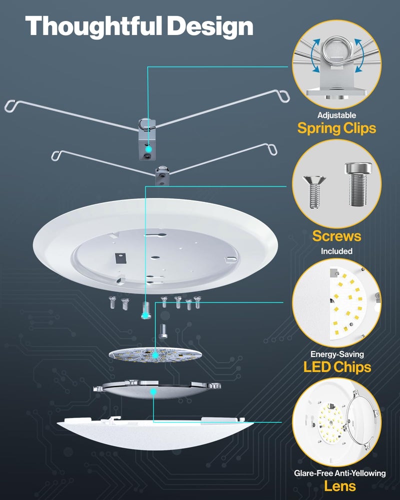 Sunco Lighting Sunco 24 Pack 5/6Ã¢â‚¬ LED Disk Lights Flush Mount Ceiling Light Fixture Recessed 5000K Daylight, 100W Equivalent 15W, 1050LM, Dimmable Low Profile Surface Mount ETL & Energy Star Listed - Image 5