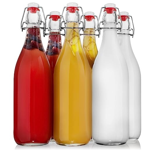 Brezzycloud Swing Top Bottles 1000ml-2 Pack Round Clear Glass Grolsch Flip Top Bottle With Stopper, for Beverages, Smoothies, Kefir, Beer, Soda, Juicing, Kombucha, Water, Milk and Vinegar - Image 3