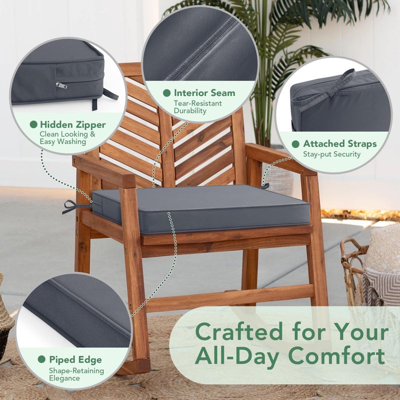 Summsun Outdoor Chair Cushions Set of 4: Waterproof & Fade Resistant Seat Cushion for Patio Furniture - 18.5 x 16 x 2 Inch Chair Pads with Ties and Hidden Zipper - Patio Chair Cushion Replacement, Dark Grey - Image 4