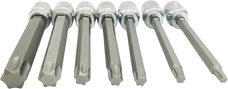 mainpoint Extra Long Torx Star Bit Socket Set 7 Piece T25-T60 CR-V "3/8" Drive 110mm(Torx) - Image 3