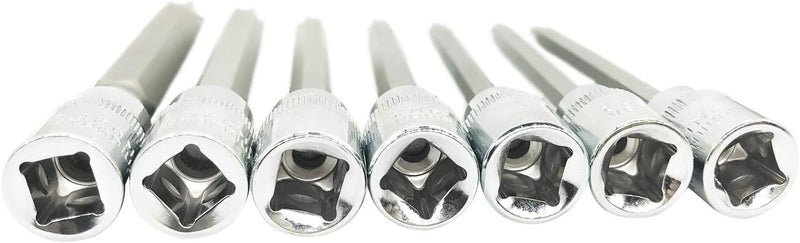 mainpoint Extra Long Torx Star Bit Socket Set 7 Piece T25-T60 CR-V "3/8" Drive 110mm(Torx) - Image 4