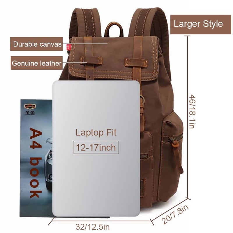 AUGUR High Capacity Canvas Vintage Backpack - for School College Hiking Travel 12-17" Laptop - Image 2