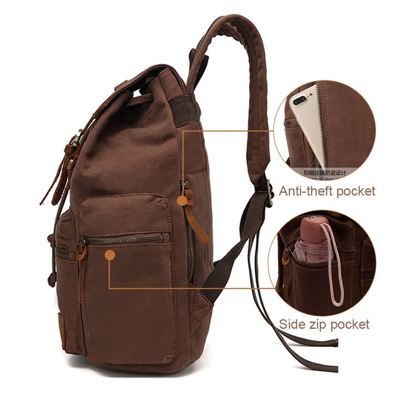 AUGUR High Capacity Canvas Vintage Backpack - for School College Hiking Travel 12-17" Laptop - Image 4