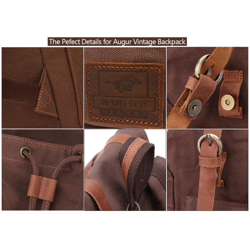 AUGUR High Capacity Canvas Vintage Backpack - for School College Hiking Travel 12-17" Laptop - Image 5