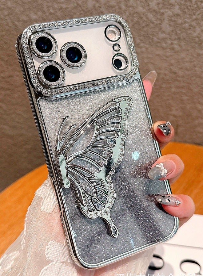 Glitter Case for iPhone 17 Pro Max，Shiny Full Camera Lens Protector，Sparkly Elegant Butterfly Holder，Luxury Diamond Edge， Premium Fashion Gradient Shockproof iPhone 17 Pro Max Cover﻿ for Women Girls Gift