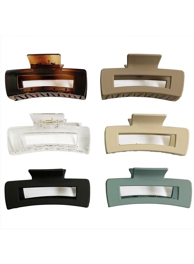 Nalodu Rectangle Hair Claw Clips Large Venhay 4 Inch Matte Clear No Slip Big Jaw Clip Multi-Colored for Thick Hair Women and Girls, 6 Pack - Image 1