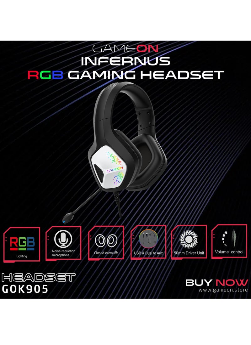 GameOn - GAMEON GOK905 Infernus Static RGB Gaming Headset Supportable for PS4 PS5 XBOX ONE PC with USB Connectivity - Image 1