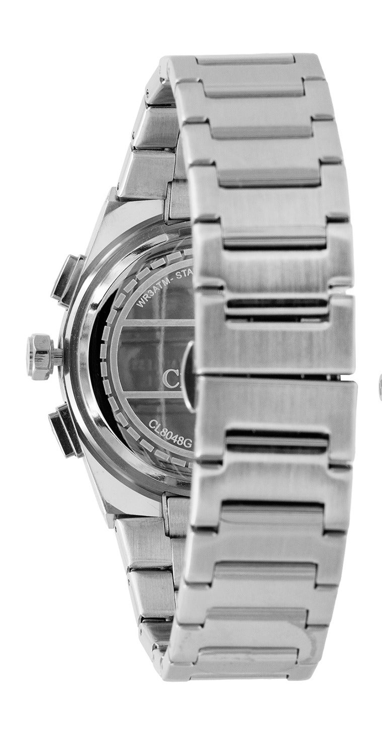 Clasico Eclipse Gentlemen's – Silver Radiance with Black Detailing – 6-Hands Chronograph Watch with Steel Strap – Waterproof Design 42mm - Image 3