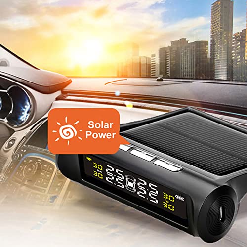 Torcarvh Tire Pressure Monitoring System - Torcarvh Solar Power Wireless TPMS Monitor with 4 External or Internal Sensors LCD Display Real-time Alarm Pressure Temperature for Van Truck Cars (internal) - Image 2