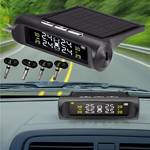 Torcarvh Tire Pressure Monitoring System - Torcarvh Solar Power Wireless TPMS Monitor with 4 External or Internal Sensors LCD Display Real-time Alarm Pressure Temperature for Van Truck Cars (internal) - Image 1