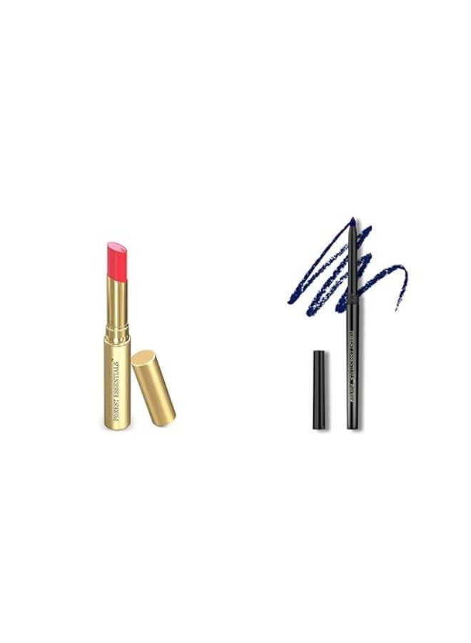 Forest Essentials Tinted Lip Serum Madhu Rasa Gulaab Jal 2.2g, Pink & Forest Essentials Cobalt Blue Gulaab Khaas Kajal 0.30gms - Image 1