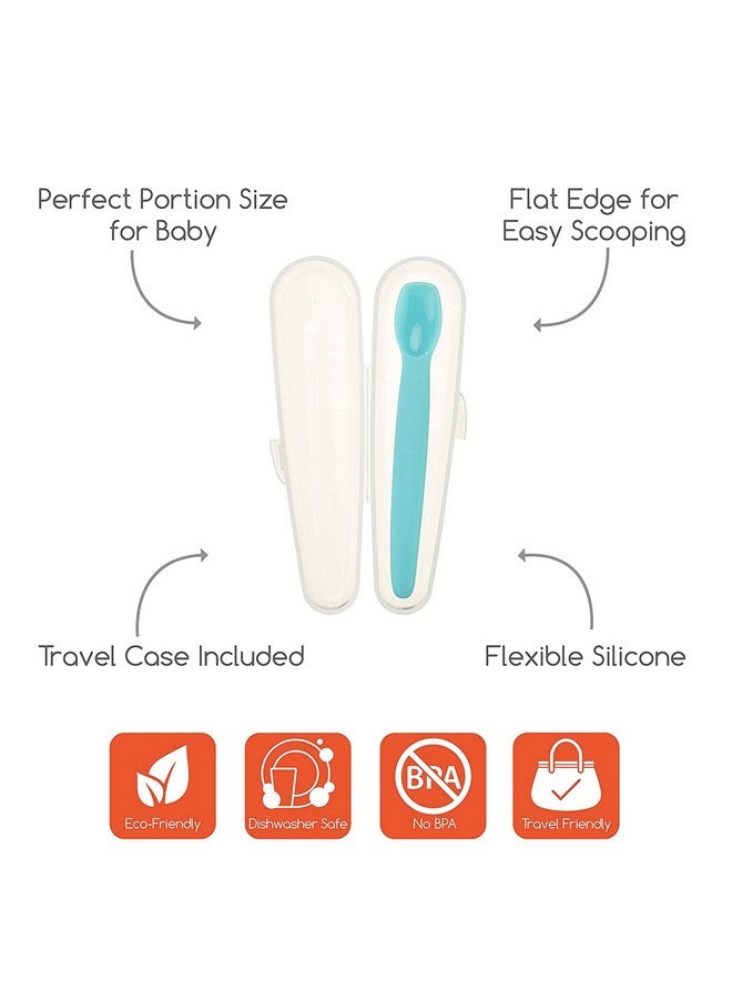 Innobaby Silicone Baby Spoon with Carrying Case Gum Friendly (4 Pack)(Aqua, Mango, Green, Pink) - Image 2