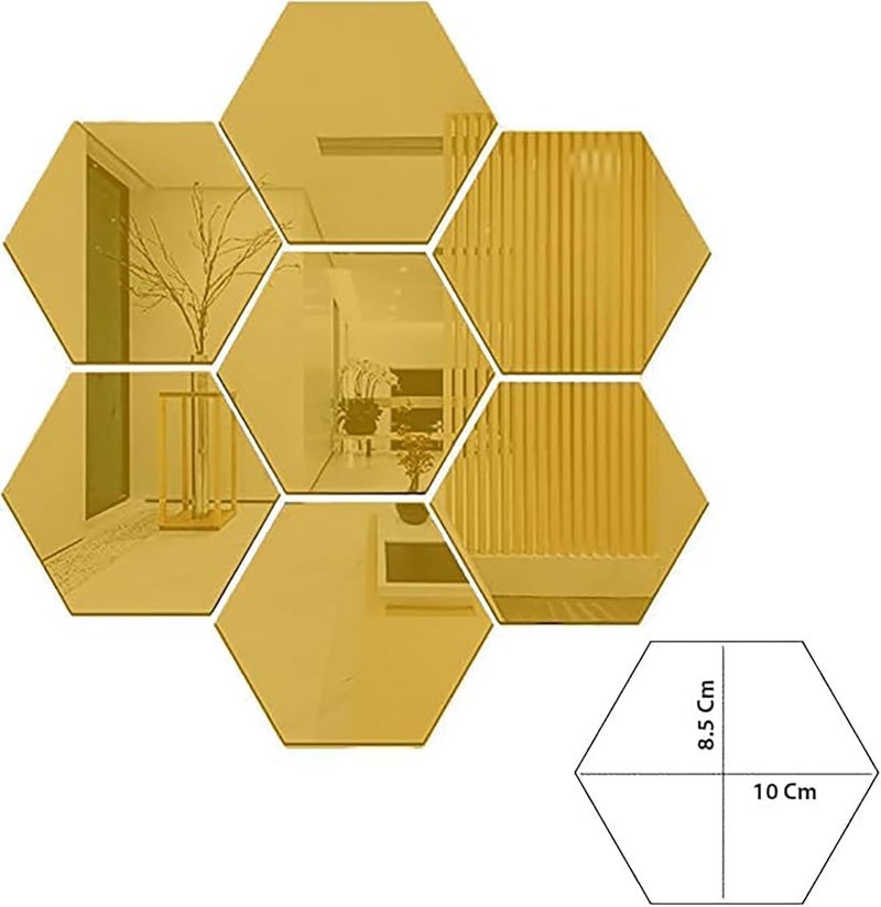 HFR Hexagon Acrylic Mirror Wall Decor Stickers 7Pcs, Shatterproof Reflective DIY Mirrors - Multi-Color & Multi-Piece Sets (Gold) - Image 2