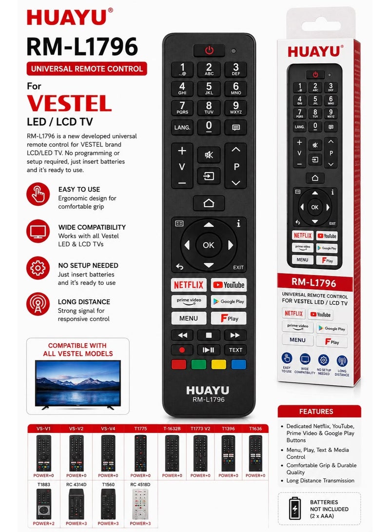 Huayu RM-L1796 Universal TV Remote Control for Vestel LED & LCD TVs - Image 1