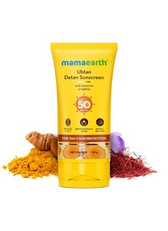 Mamaearth Ubtan Detan Sunscreen With Turmeric & Saffron 50 G Spf 50 & Pa++++ For Uvab Protection Removes Tan Brightens Skin Nongreasy & Lightweight No White Cast For All Skin Types  - Image 2