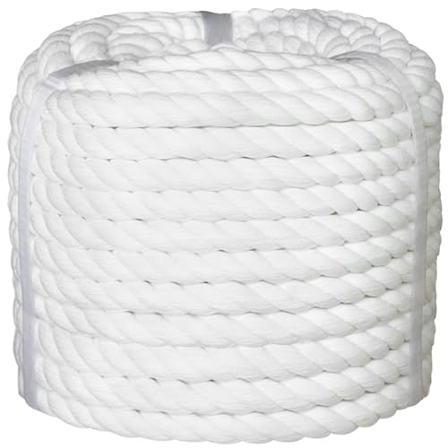 White Cotton Rope 38 inch x 100 Feet Natural Thick Rope Twisted Rope for Wall Hanging Decor Crafts Projects Home Decoration