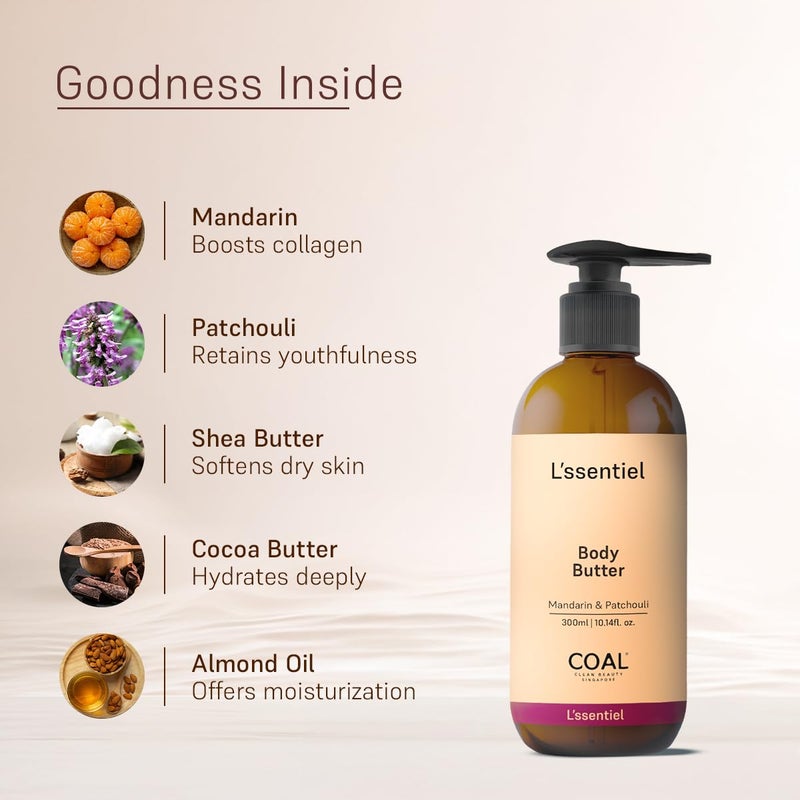COAL CLEAN BEAUTY COAL Clean Beauty Body Butter with Mandarin Patchouli Hydrates Nourishes Dry Skin Men Women All Skin Types 300ml - Image 3