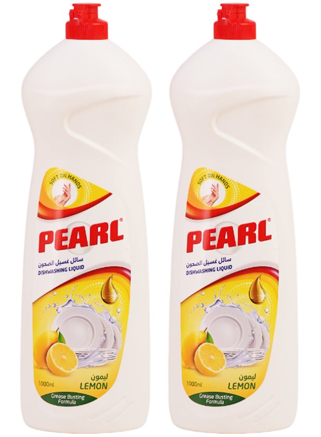 Pearl Dishwash Liquid Lemon 2L Promo Pack Strong Grease Removal Dishwashing Soap Soft on Hands Kitchen Cleaner  2 x 1L, 2 L - Image 1