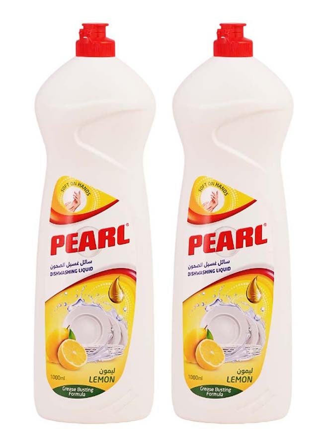Pearl Dishwash Liquid Lemon 2L Promo Pack Strong Grease Removal Dishwashing Soap Soft on Hands Kitchen Cleaner 2 x 1L, 2 L