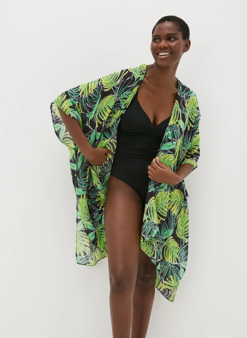 Matalan Green Tropical Leaf Print Kimono