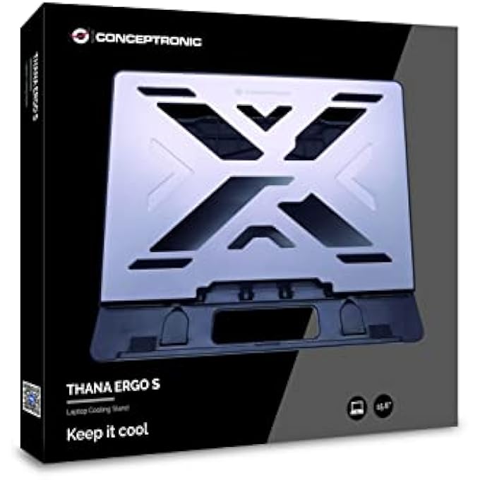 Conceptronic ثانا 03G إيرغو إس لوحة تبريد الكمبيوتر المحمول لوحة تبريد حتى 15.6 بوصة ارتفاع مريح قابل للتعديل إلى 7 مستويات رمادي - Image 2