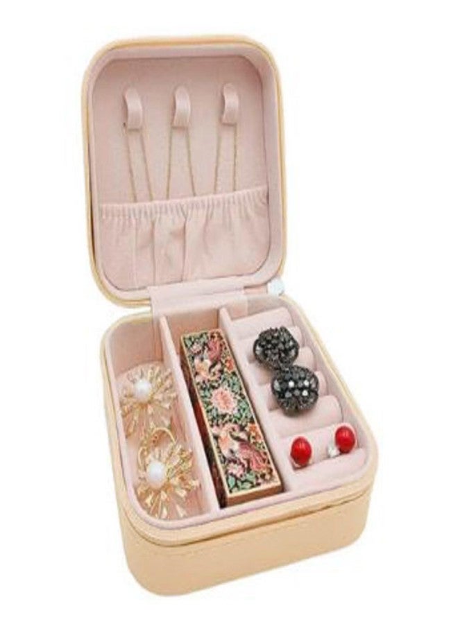 Mopslik Small Jewellery Organiser PU Leather Zipper Portable Storage Box Case with Dividers Container for Rings, Earrings, Necklace Home Organizer (Light Orange) - Image 1