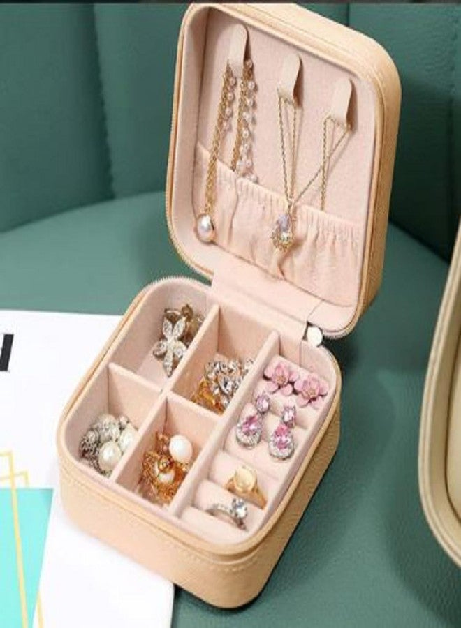 Mopslik Small Jewellery Organiser PU Leather Zipper Portable Storage Box Case with Dividers Container for Rings, Earrings, Necklace Home Organizer (Light Orange) - Image 5