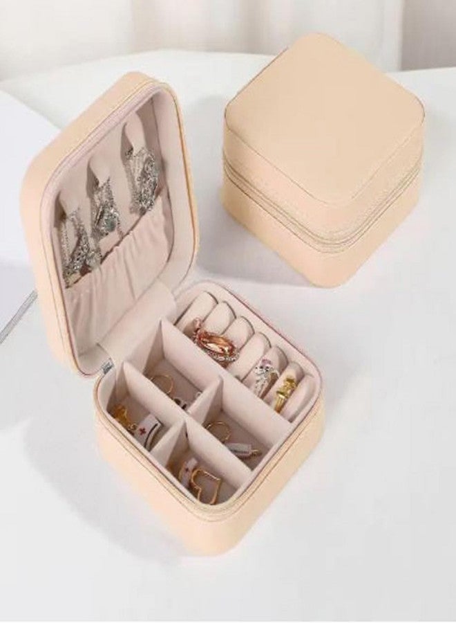 Mopslik Small Jewellery Organiser PU Leather Zipper Portable Storage Box Case with Dividers Container for Rings, Earrings, Necklace Home Organizer (Light Orange) - Image 3