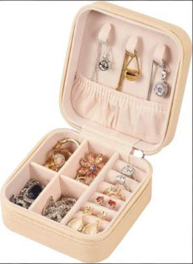Mopslik Small Jewellery Organiser PU Leather Zipper Portable Storage Box Case with Dividers Container for Rings, Earrings, Necklace Home Organizer (Light Orange) - Image 4