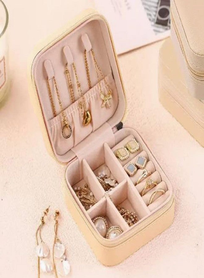 Mopslik Small Jewellery Organiser PU Leather Zipper Portable Storage Box Case with Dividers Container for Rings, Earrings, Necklace Home Organizer (Light Orange) - Image 2