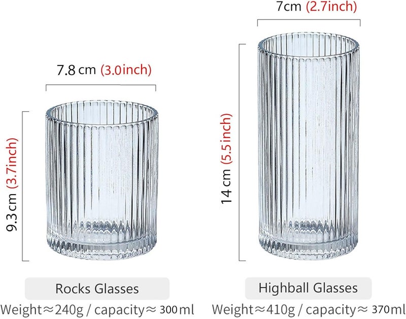 POLIDREAM Ribbed Glasses Set of 4 Drinking Glasses 300ml Vintage Origami Style Glassware Embossed Glass Tumblers, Art Deco Drinking Glass for Juice, Water, Iced Coffee - Image 2