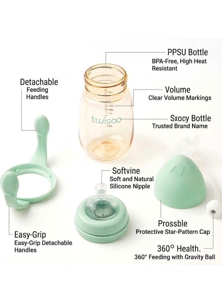 Twisoo Baby Feeding Bottle Wide Neck PPSU, 240ML – BPA-Free Baby Feeder, Milk Powder Feeding Bottle for Infants, Durable, Lightweight, Leak-Proof Design, Safe for Newborns and Toddlers (Green) - Image 2