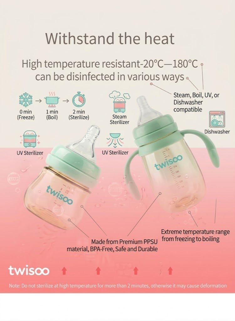 Twisoo Baby Feeding Bottle Wide Neck PPSU, 240ML – BPA-Free Baby Feeder, Milk Powder Feeding Bottle for Infants, Durable, Lightweight, Leak-Proof Design, Safe for Newborns and Toddlers (Green) - Image 3