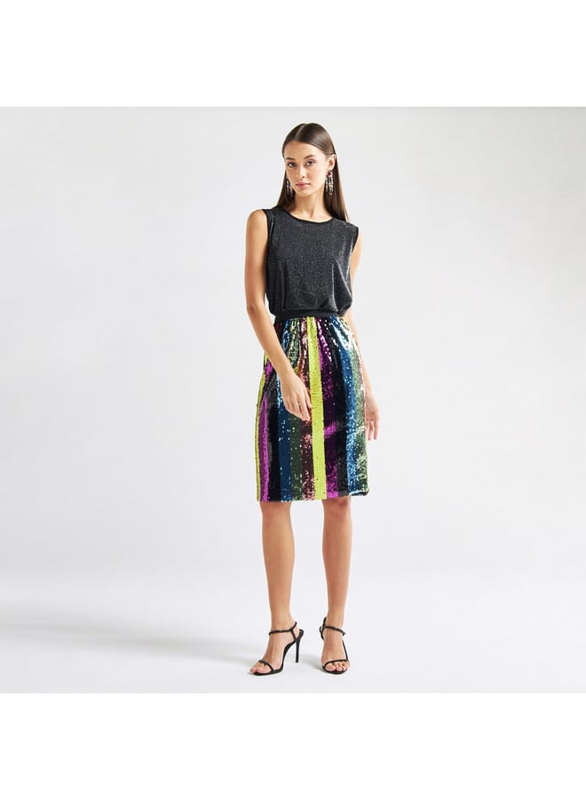 Splash FAV Sequin Embellished Skirt with Elasticated Waistband  - Image 2