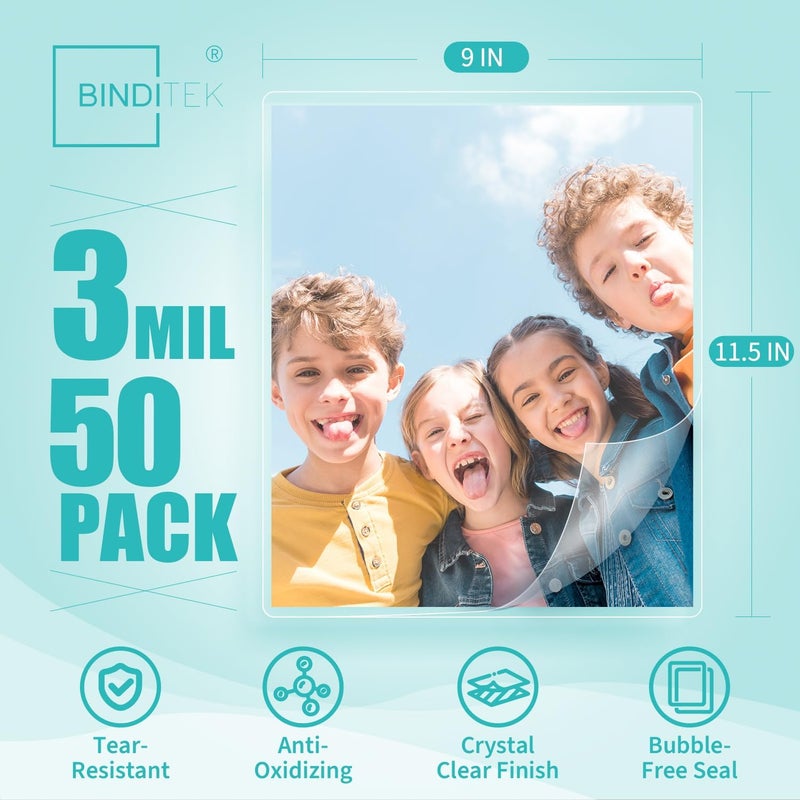 Binditek 50 Pack 3 Mil Thermal Laminating Pouches, 9x11.5 Inches Laminating Sheets, for Letter Size, Ultra Clear, Glossy, Hold 8.5x11 Inches, Heat Seal, School Office Supplies - Image 2