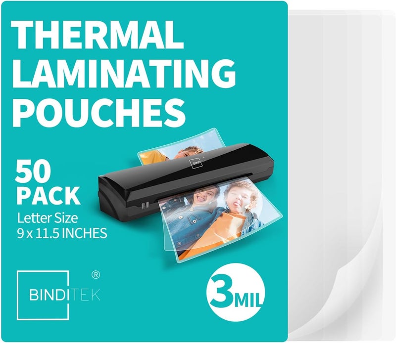 Binditek 50 Pack 3 Mil Thermal Laminating Pouches, 9x11.5 Inches Laminating Sheets, for Letter Size, Ultra Clear, Glossy, Hold 8.5x11 Inches, Heat Seal, School Office Supplies - Image 1