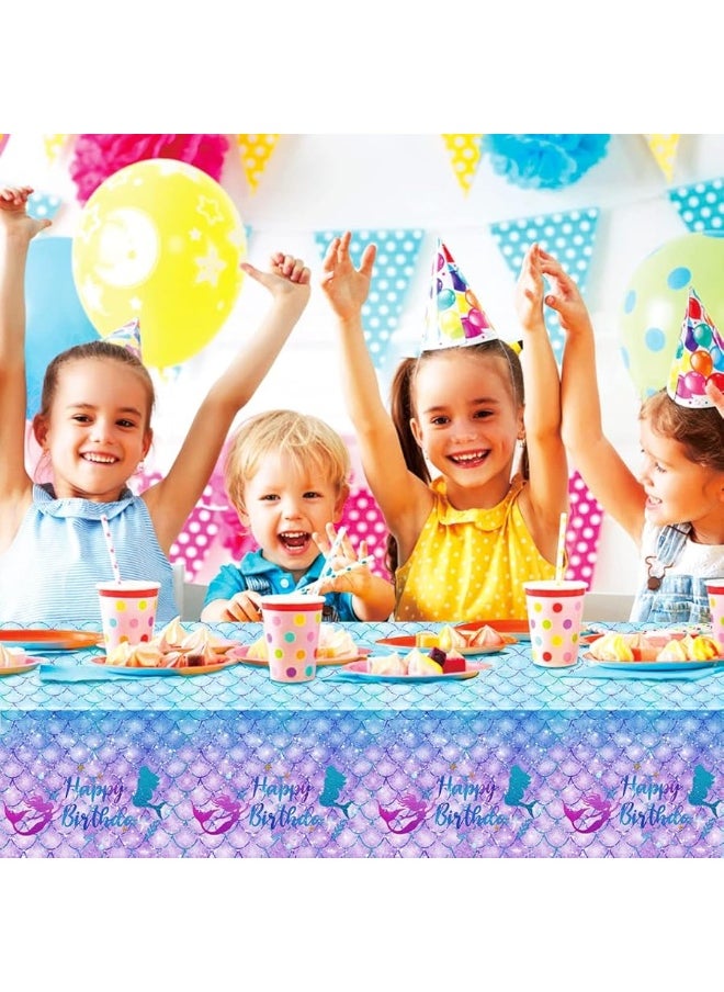 DaiUni 1PCS Mermaid Birthday Tablecloth for Birthday Party Decoration, Plastic Disposable Rectangle Table Cover for Kids Girls Party Supplies, 54" x 108"  - Image 2