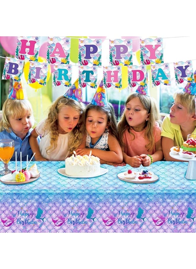 DaiUni 1PCS Mermaid Birthday Tablecloth for Birthday Party Decoration, Plastic Disposable Rectangle Table Cover for Kids Girls Party Supplies, 54" x 108"  - Image 3