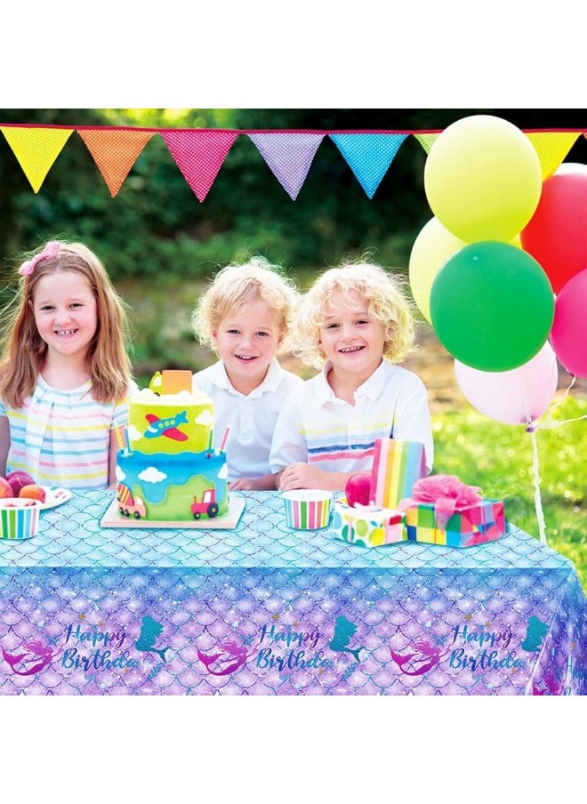 DaiUni 1PCS Mermaid Birthday Tablecloth for Birthday Party Decoration, Plastic Disposable Rectangle Table Cover for Kids Girls Party Supplies, 54" x 108"  - Image 1