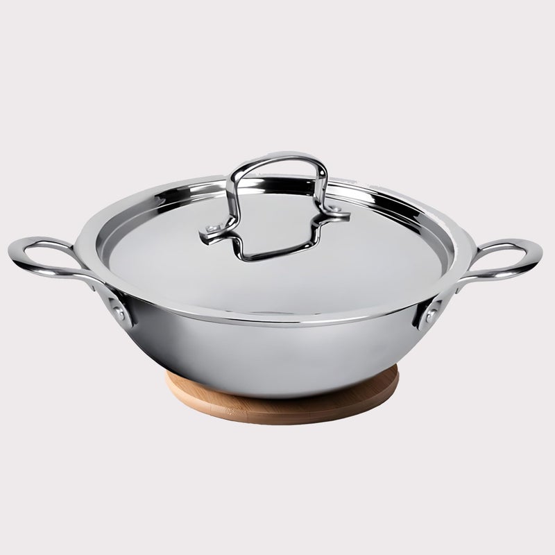 Kuber Industries Kuber Industries 3.6L Stainless Steel Triply Frying Pan | Kadai for Cooking with Handle & Lid | Deep Fry Cookware Wok for Kitchen | Gas & Induction Base Cooking Chinese Karahi | Silver  - Image 2