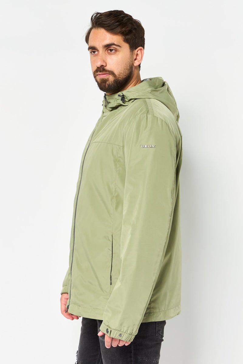 GEOX Men Solid Windbreaker Jacket, Olive - Image 3