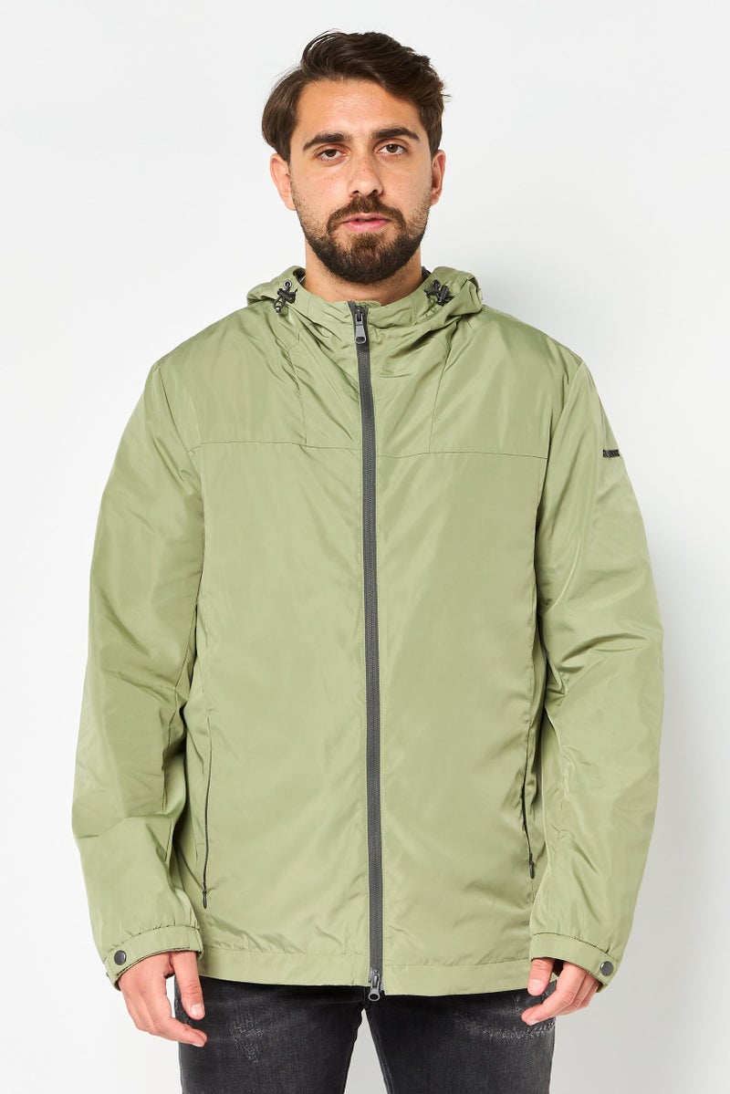 GEOX Men Solid Windbreaker Jacket, Olive - Image 1