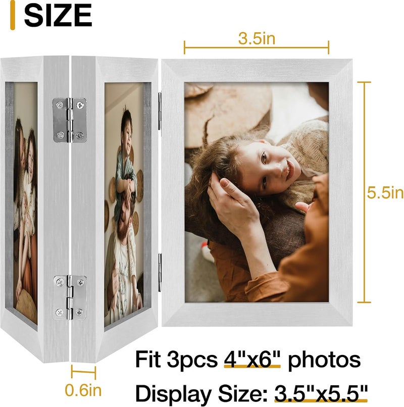 decorUhome Triple 4x6 Picture Frame Vertical, Engineered Wood Trifold Photo Frame with Plexiglass for Tabletop Display, 4x6, Silver - Image 4