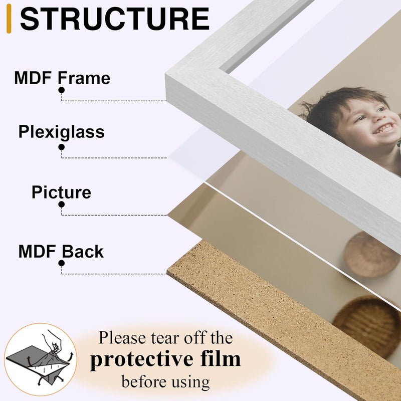 decorUhome Triple 4x6 Picture Frame Vertical, Engineered Wood Trifold Photo Frame with Plexiglass for Tabletop Display, 4x6, Silver - Image 2