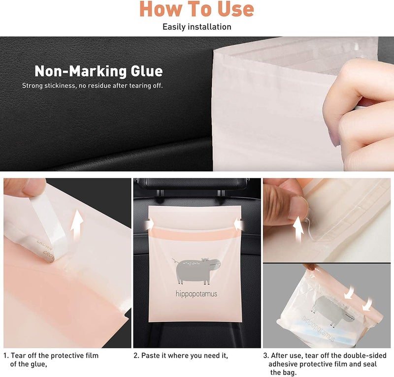 Car Trash Bag, 30 Pcs Easy Stick-On Disposable Car Garbage Bags, Durable Waterproof Leak-proof Vomit Bag, Suitable for Cars, Kitchens, Bedrooms, Travel, Camping, Office Spaces (Pink) - Image 5