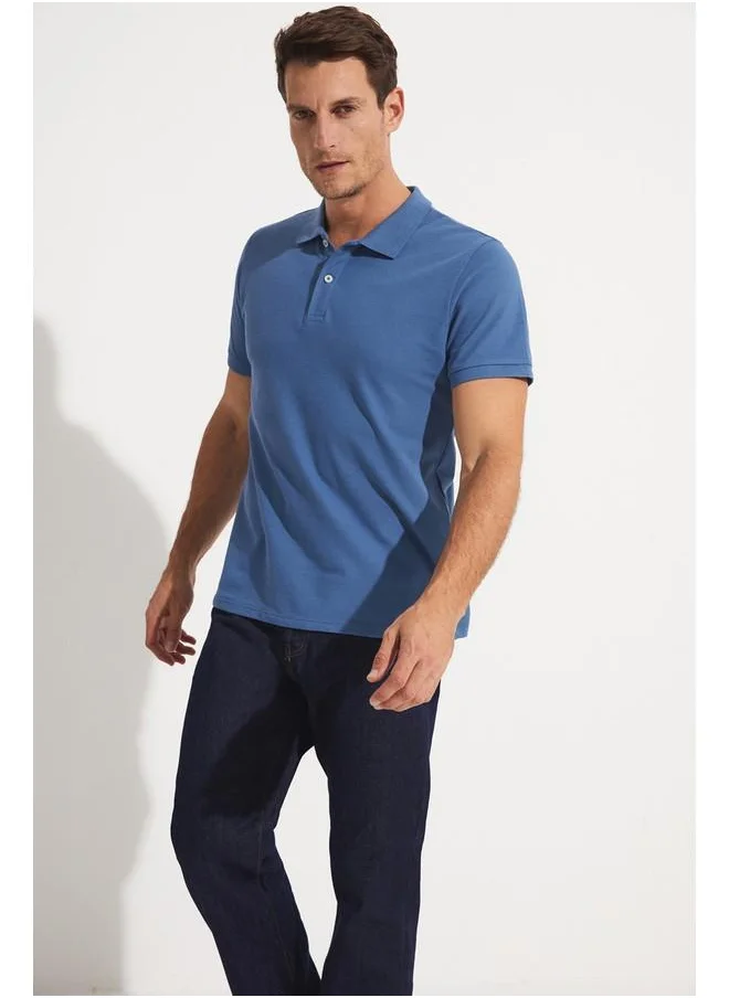 جون June Men Regular Fit 100% Cotton Polo Neck Tshirt Light Indigo